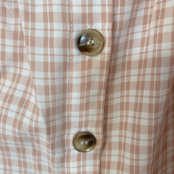 Unique Vintage Blush Plaid Maxi Dress,size L,tie front & e-waist & sleeves - Picture 6 of 10